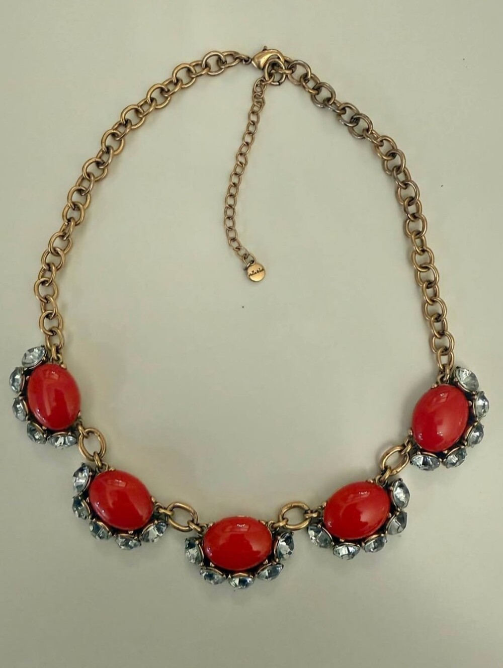 Stella And Dot Gold Chain Statement Necklace with Red Cabochons
